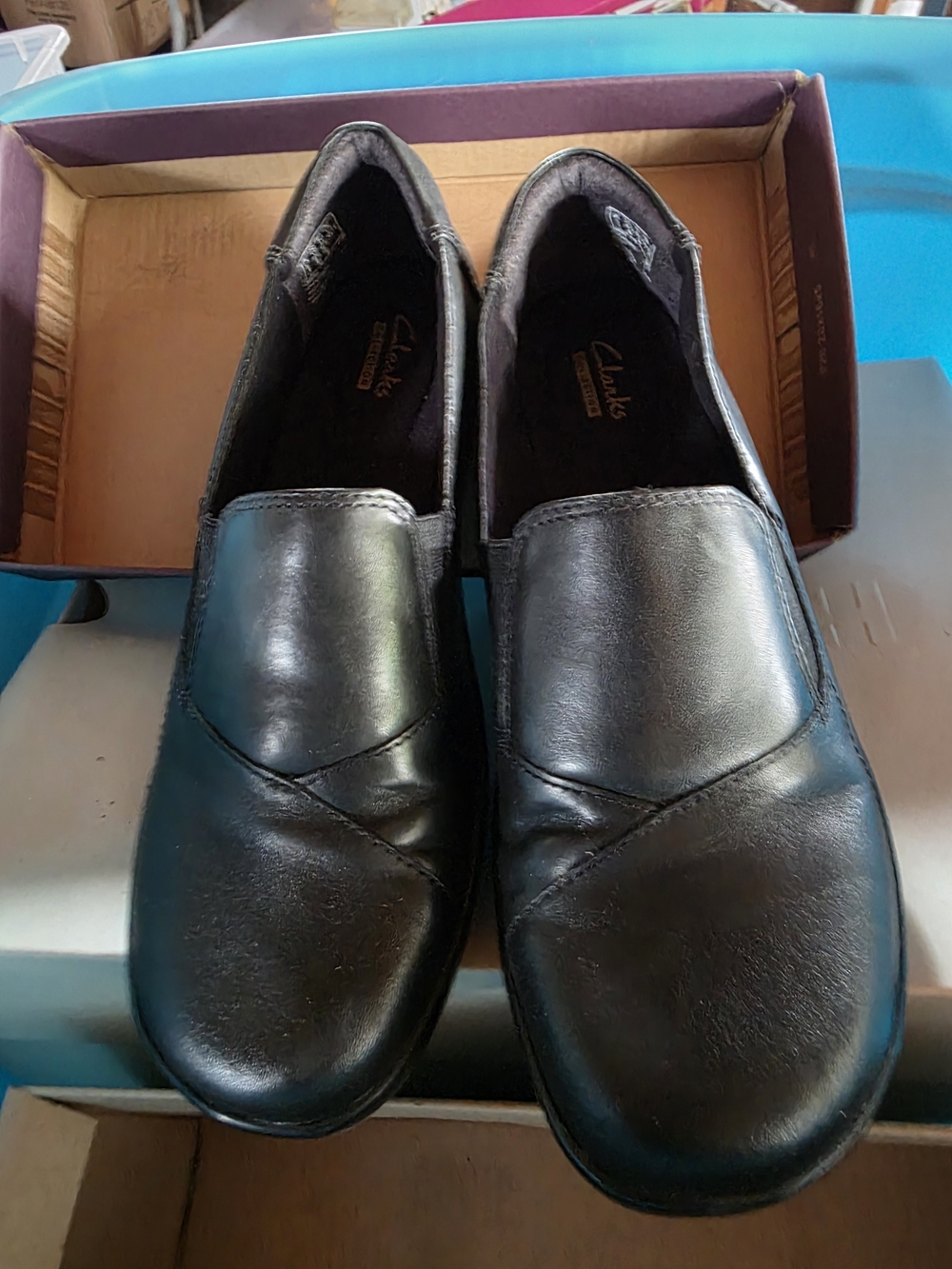 Clarks Black Leather Slip-On Loafers for Women